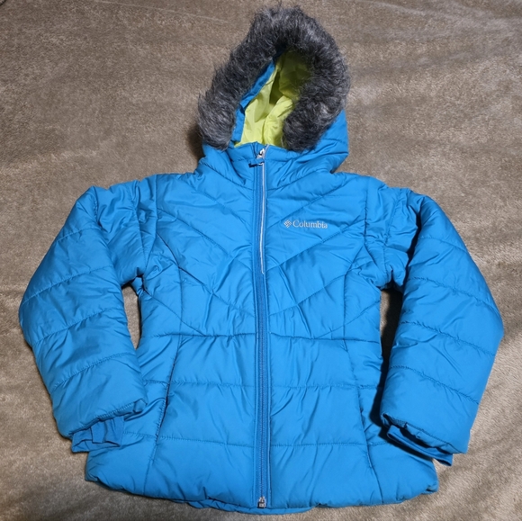 VGUC Girls Columbia Katelyn Crest Puffer Jacket Blue/Lime Green Size XS - Picture 1 of 6